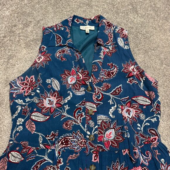 Neiman Marcus Paisley Floral A-Line Midi Dress Women Medium Button Down Collared - Picture 3 of 15